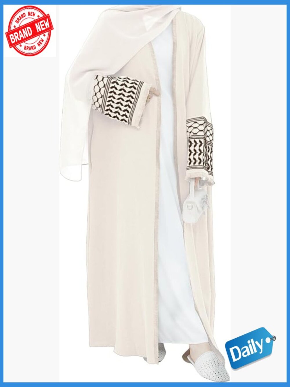 Long Sleeve Embroidered Maxi Cardigan Dress with Belt Modest Islamic Abaya